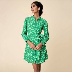 Untuckit Band-Collar Virginia Shirt Dress Green‎ Floral Size 14